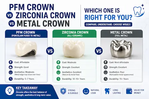 PFM Crown vs Zirconia Crown vs Metal Crown - Which One is Right for You?