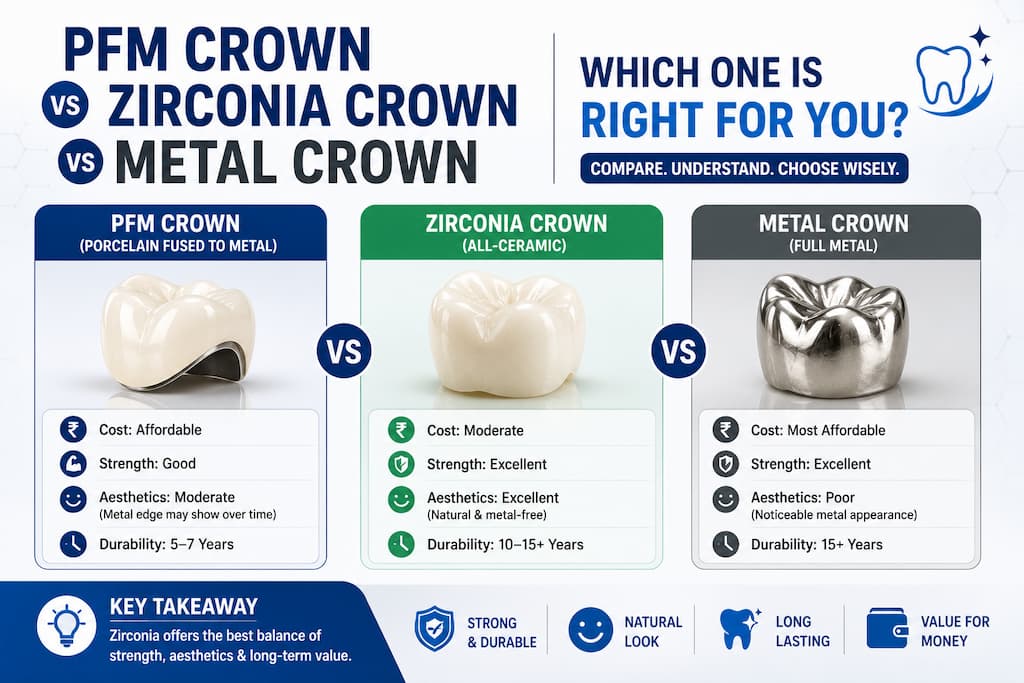 PFM Crown vs Zirconia Crown vs Metal Crown - Which One is Right for You?