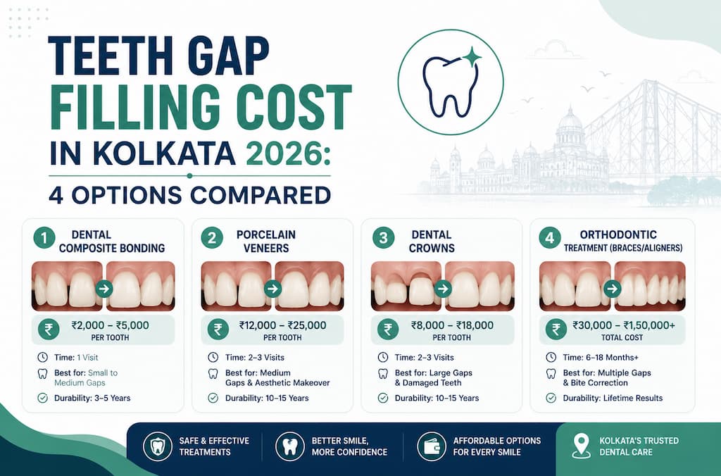 Teeth Gap Filling Cost in Kolkata 2026: 4 Options Compared