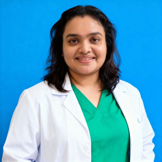 Dr. Arimeeta Chakraverty, the best dentist in Kolkata as an oral and maxillofacial surgeon is sitting